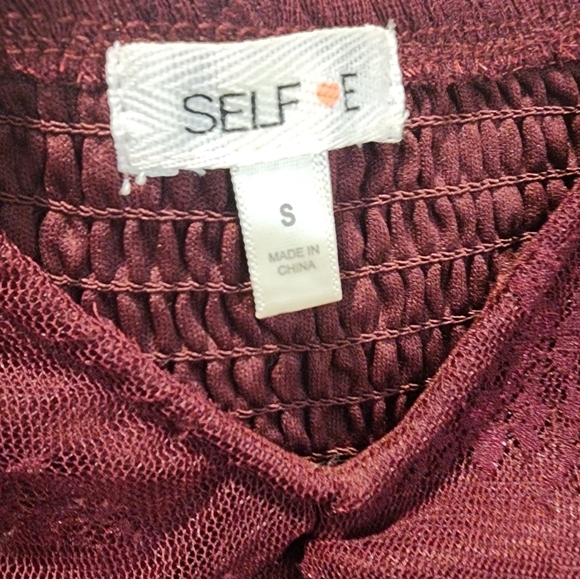 SELF E Red Burgundy Long Sleeves Lace Rush Blouse size S - Picture 2 of 11